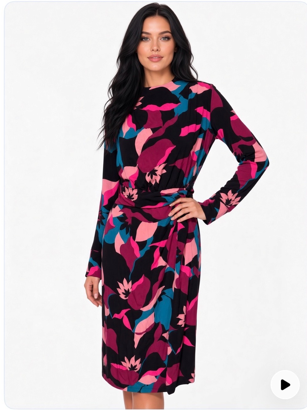 Donna Morgan Abstract Floral Knot Detail Midi Dress Size 2